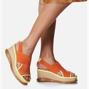 Sorel Joanie III Slingback Wedge Sandals Womens Size 10 Orange Suede